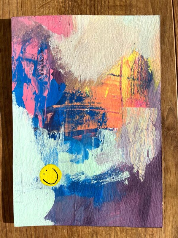 Colourful abstract art with smiley face